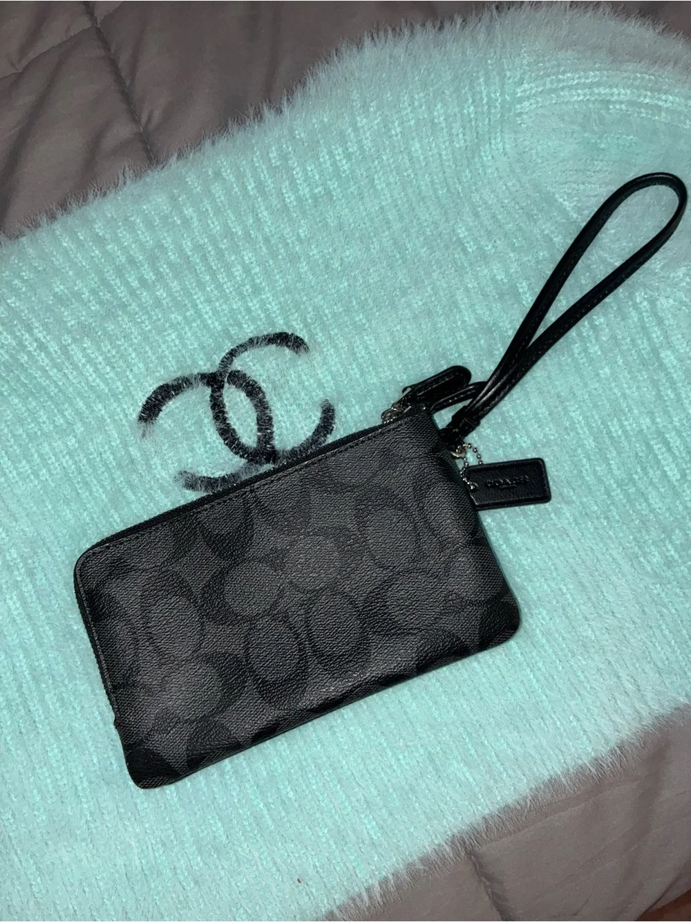 Coach Black Signature Leather Wristlet